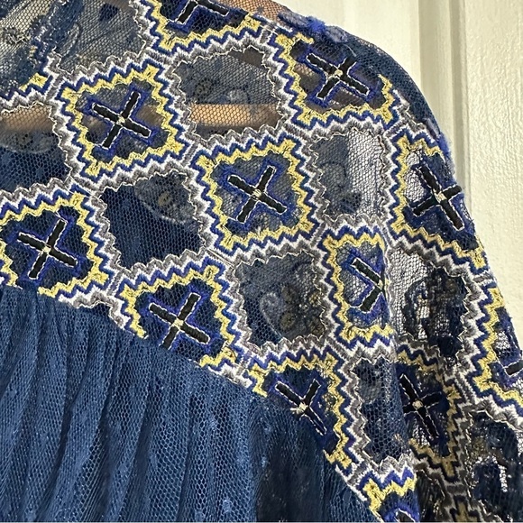 Free People Blue Embroidered Tulle Long Sleeve Top - Picture 3 of 9